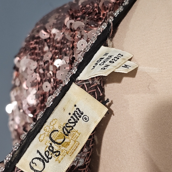 Vintage 80s OLEG CASSINI Pink Beaded Sequin Top M - Picture 8 of 8